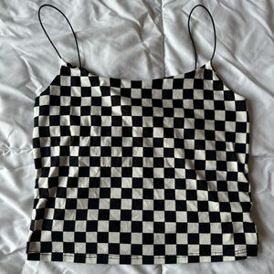 Women’s Checkered Crop Tank Top - White / Black - Large